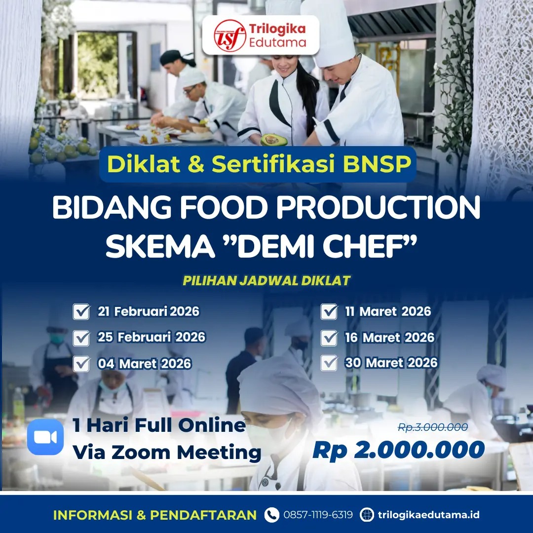 DIKLAT & SERTIFIKASI BNSP "DEMI CHEF" FULL ONLINE